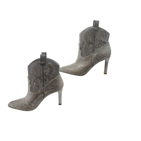 Gianni Bini Womens Silver Rhinestone Cowboy Boots 7.5 Stiletto Bling Glam Prom - Picture 7 of 13